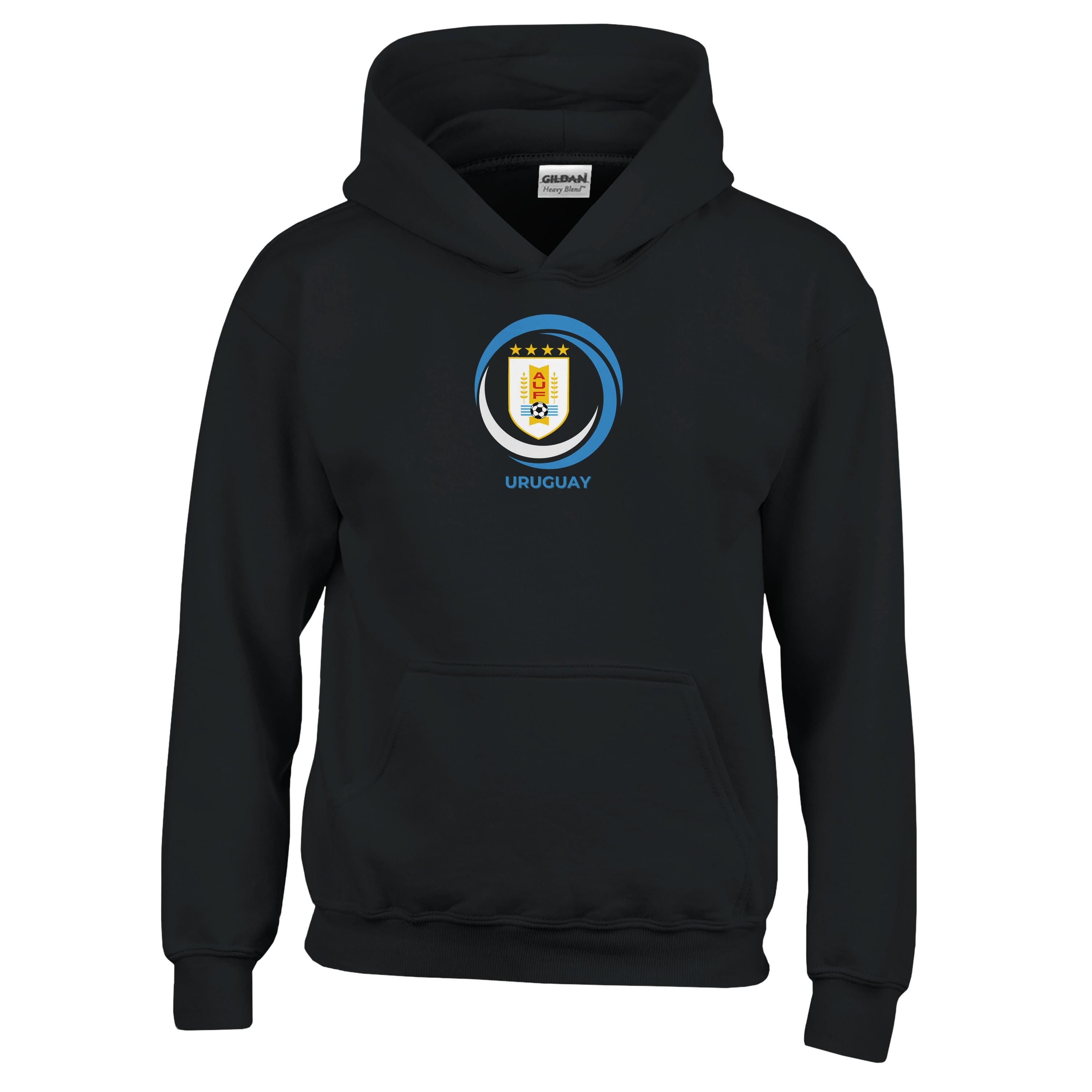 Black hoodie with Uruguay national team logo on a white background