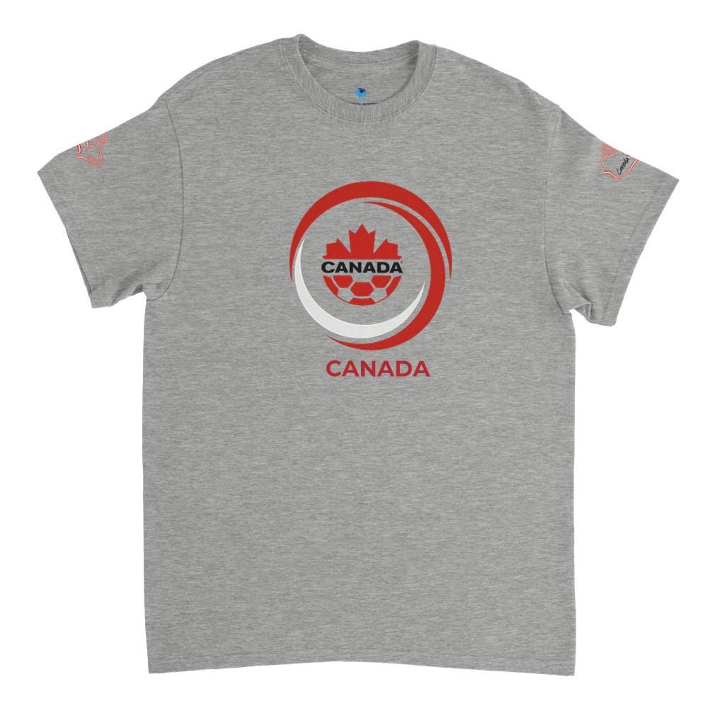 Gray t-shirt with a Canada-themed graphic on a white background