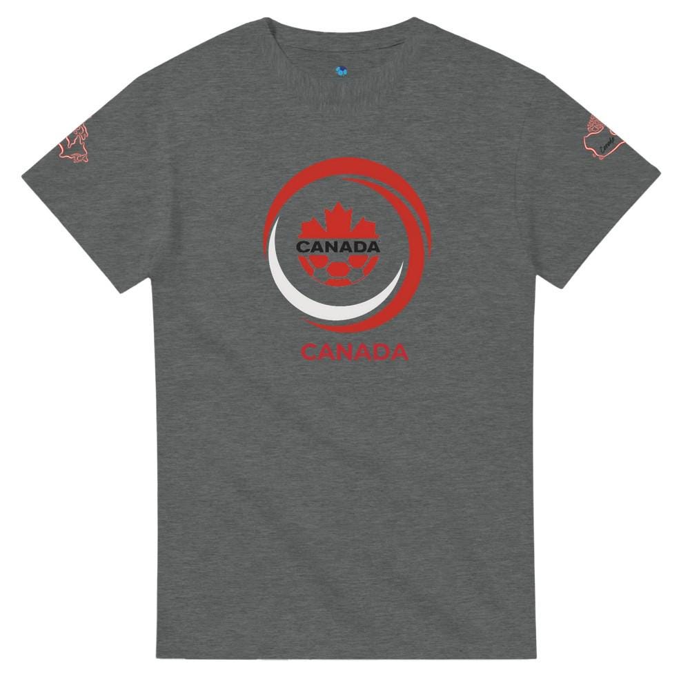 Gray t-shirt with 'Canada' logo on a white background