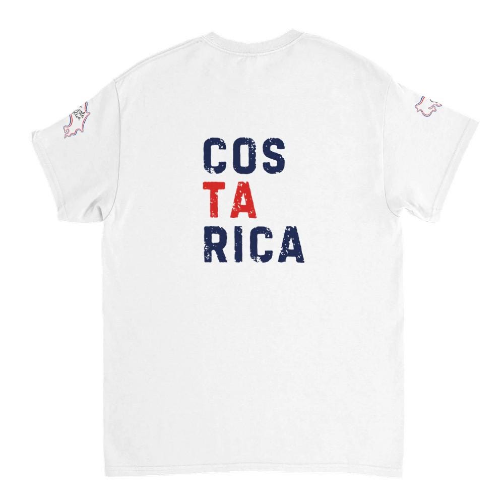 White t-shirt with 'Costa Rica' printed on the back against a white background