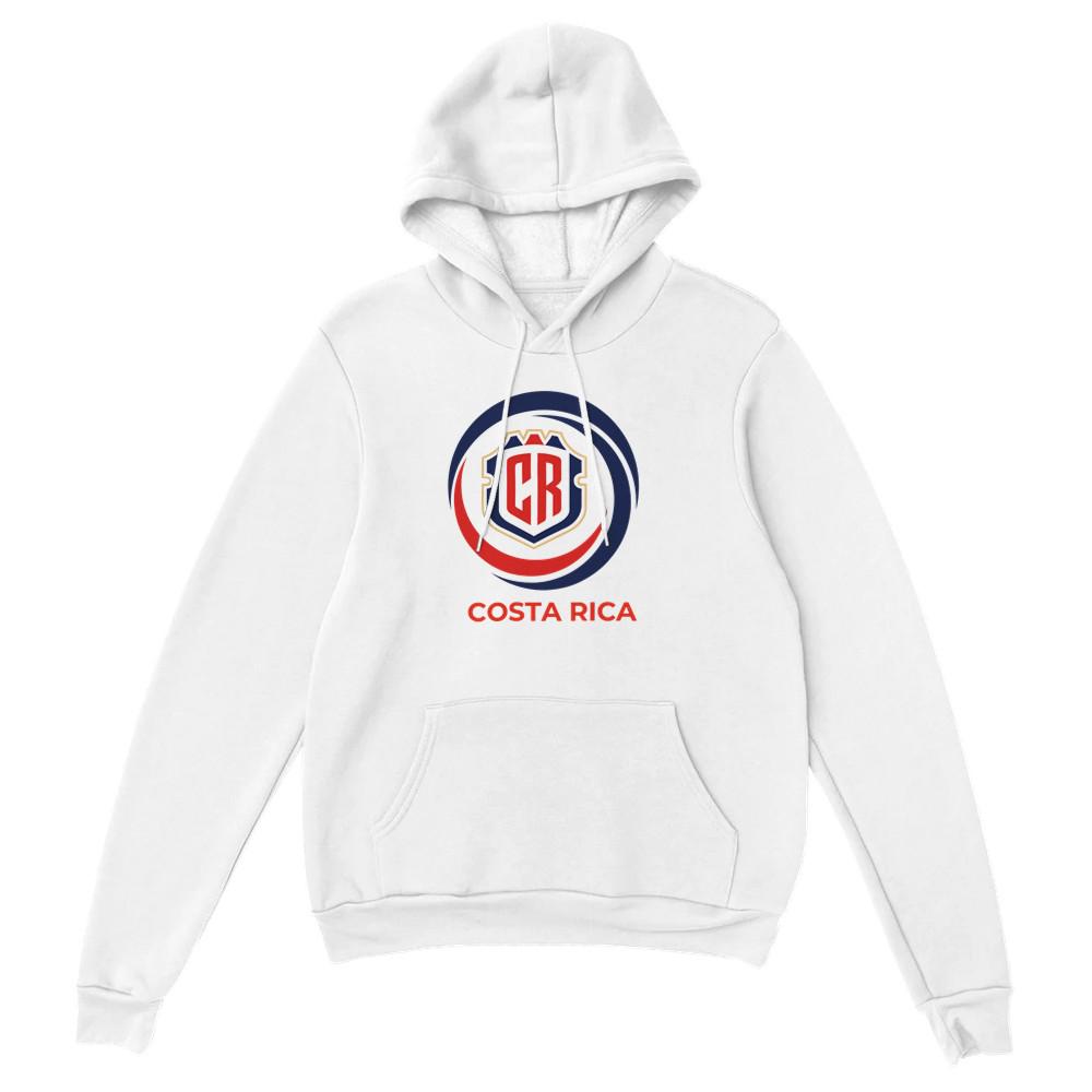 White hoodie with Costa Rica logo on a white background