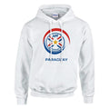 White hoodie with Paraguayan sports federation logo on a white background