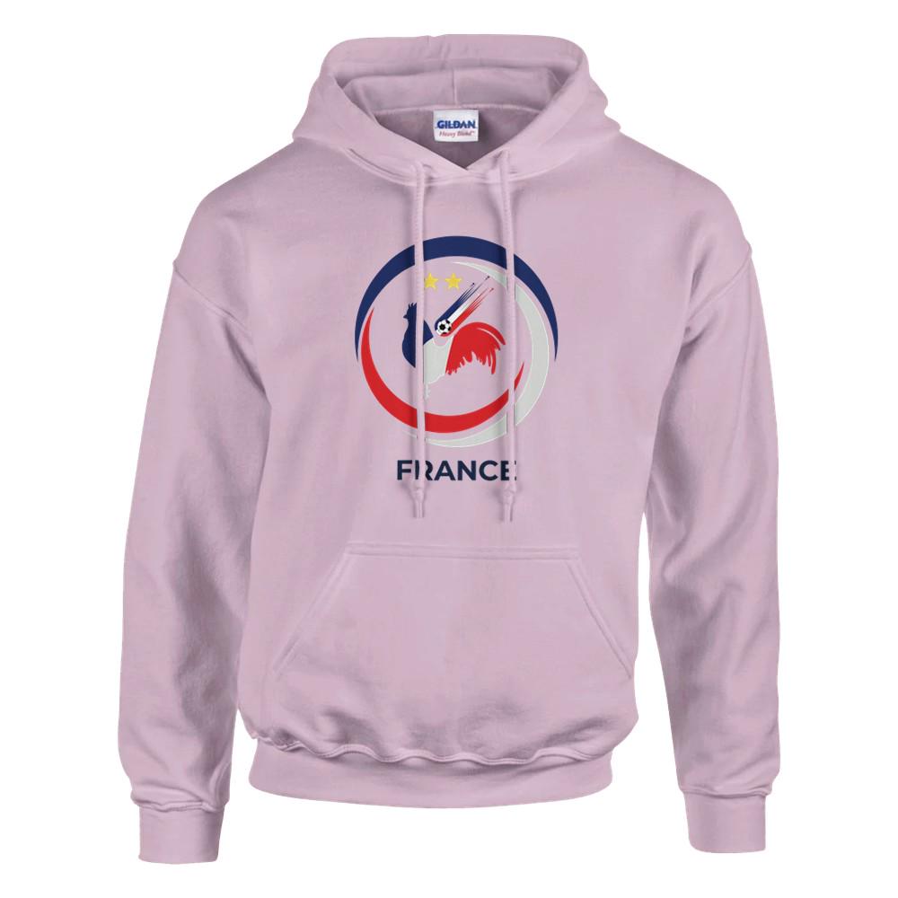 Pink hoodie with a logo and the word 'France' on a white background