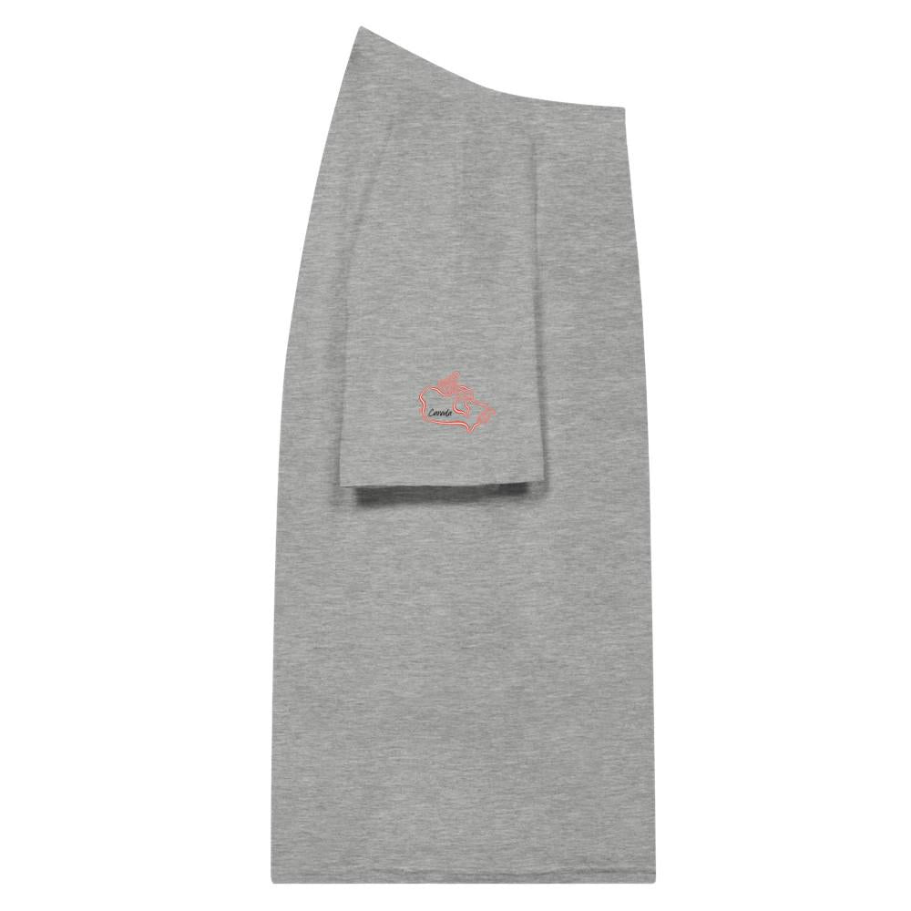 Gray skirt with a logo on a white background