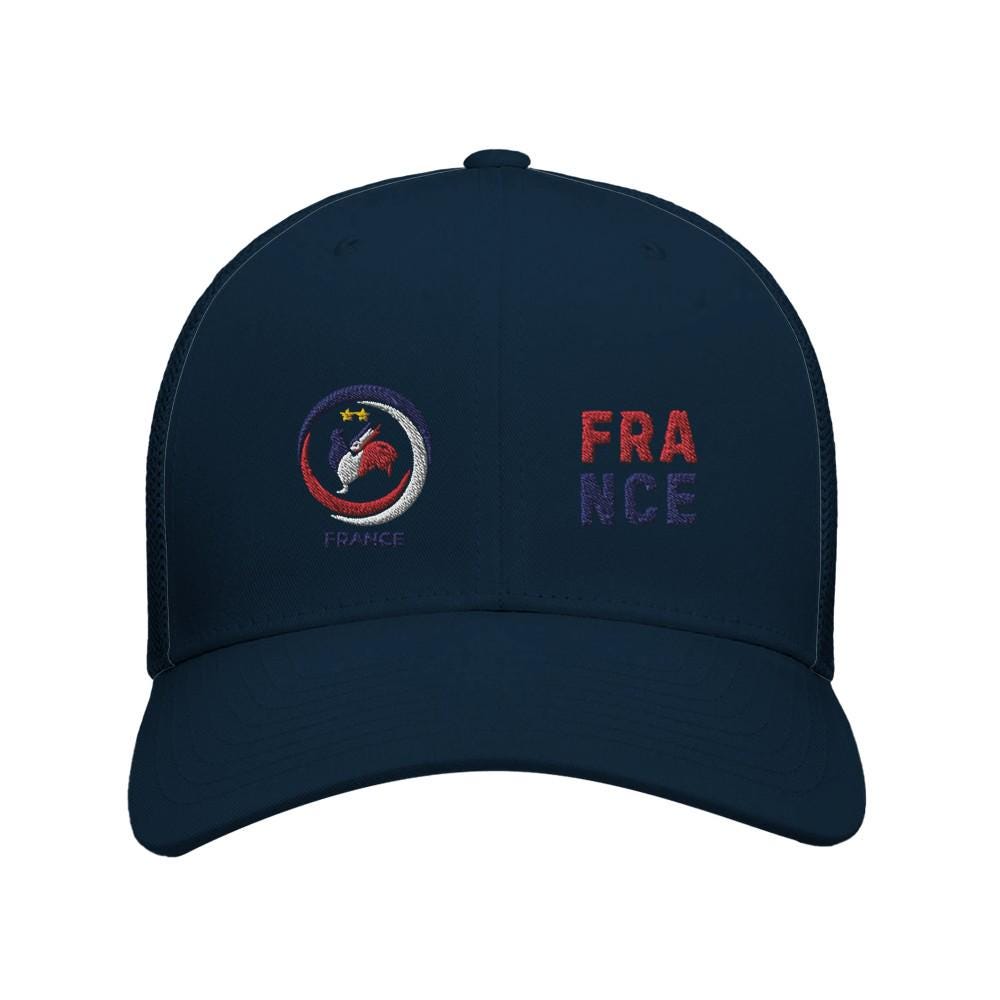 Navy blue cap with embroidered logo and 'FRANCE' text on a white background