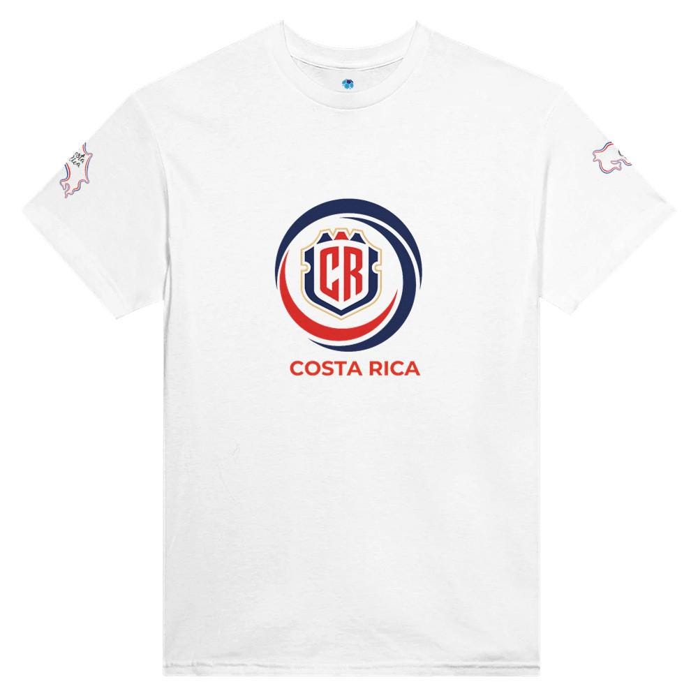 White t-shirt with Costa Rica logo on a white background
