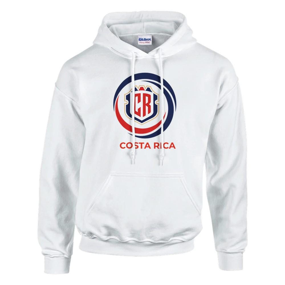 White hoodie with Costa Rica logo on a white background