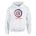 White hoodie with Costa Rica logo on a white background