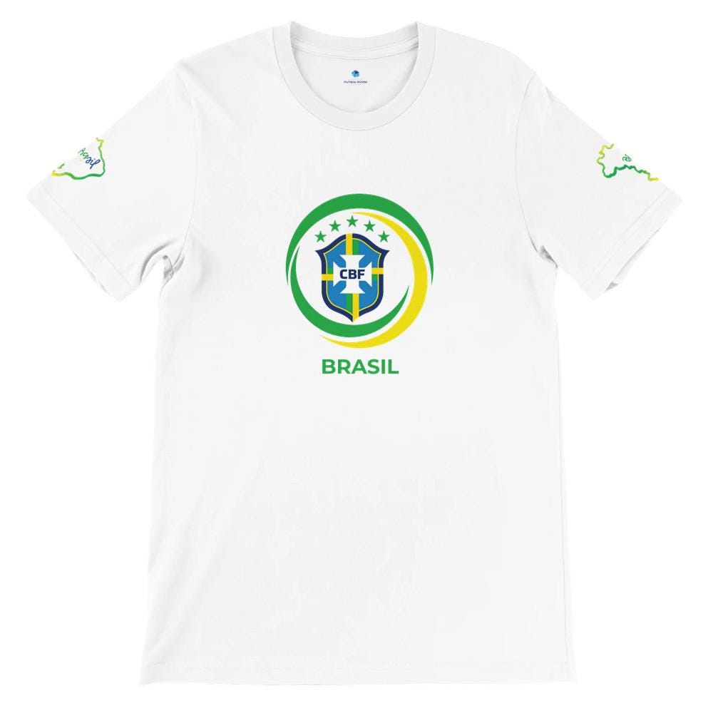 White t-shirt with Brazilian Football Confederation logo on a white background
