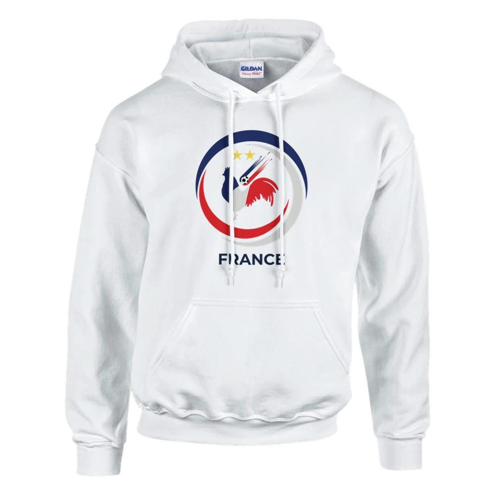 White hoodie with a logo and 'France' text on a white background