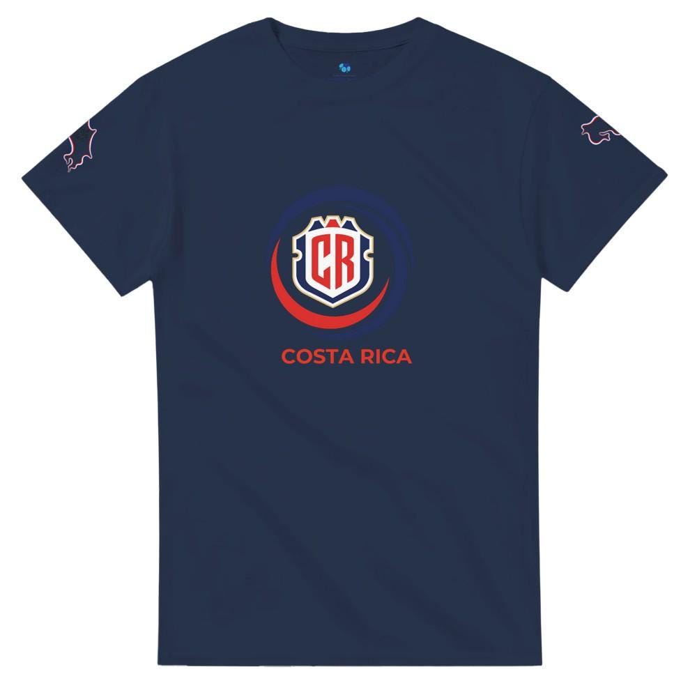 Navy blue t-shirt with Costa Rica logo on a white background