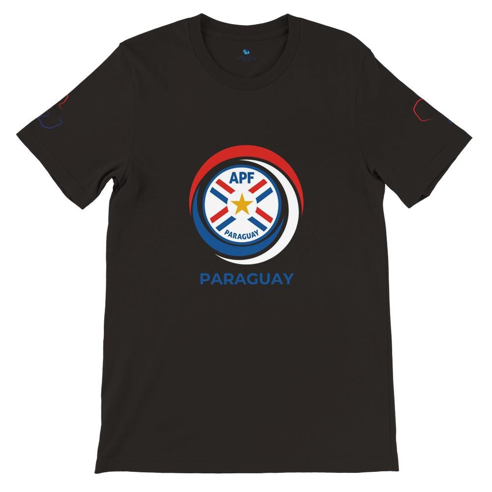 Black t-shirt with a Paraguayan sports federation logo on a white background