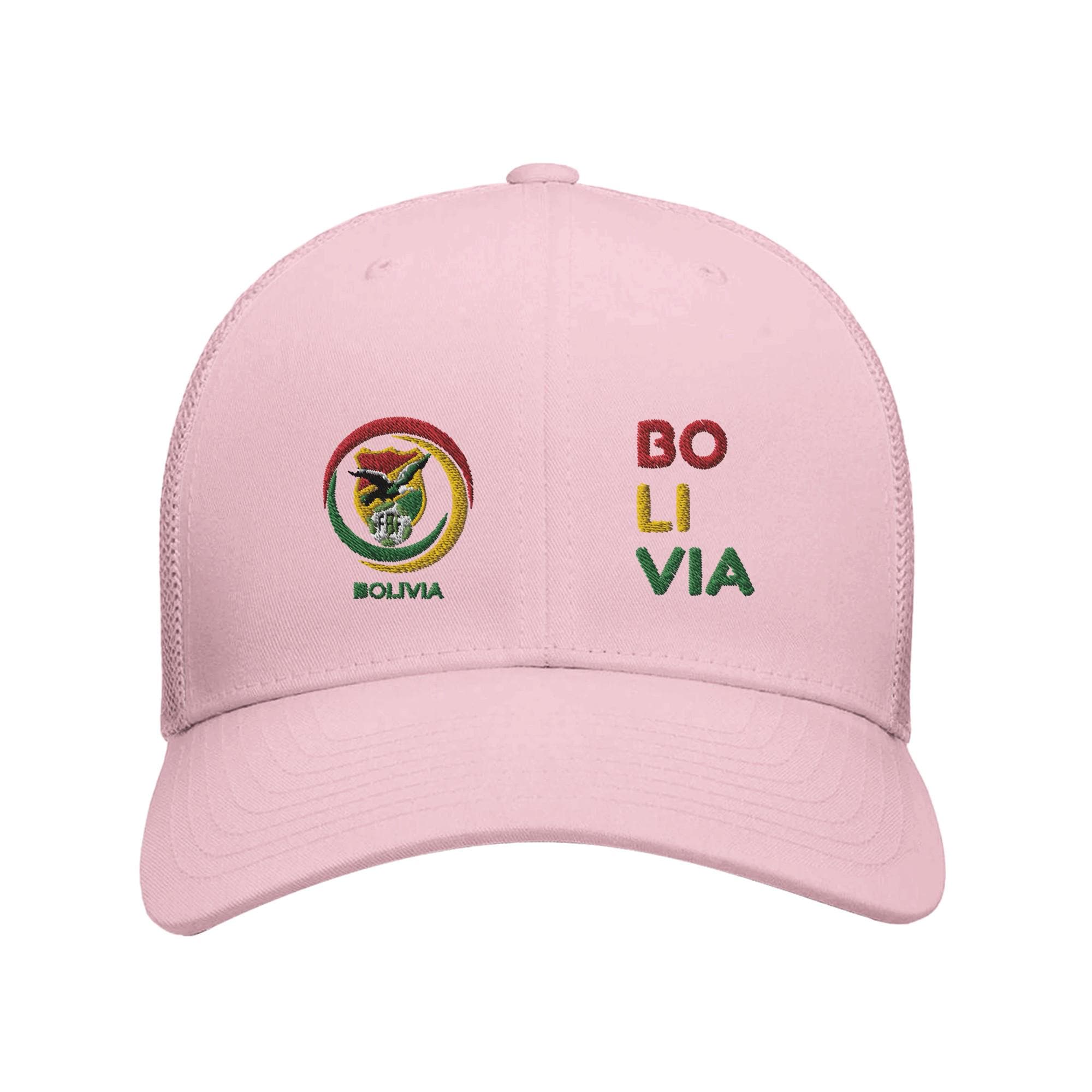Pink cap with Bolivia emblem and text on a white background