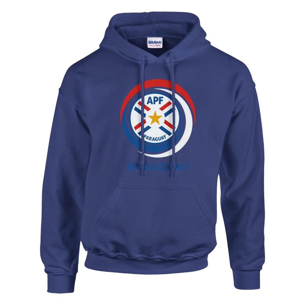 Blue hoodie with a logo on a white background