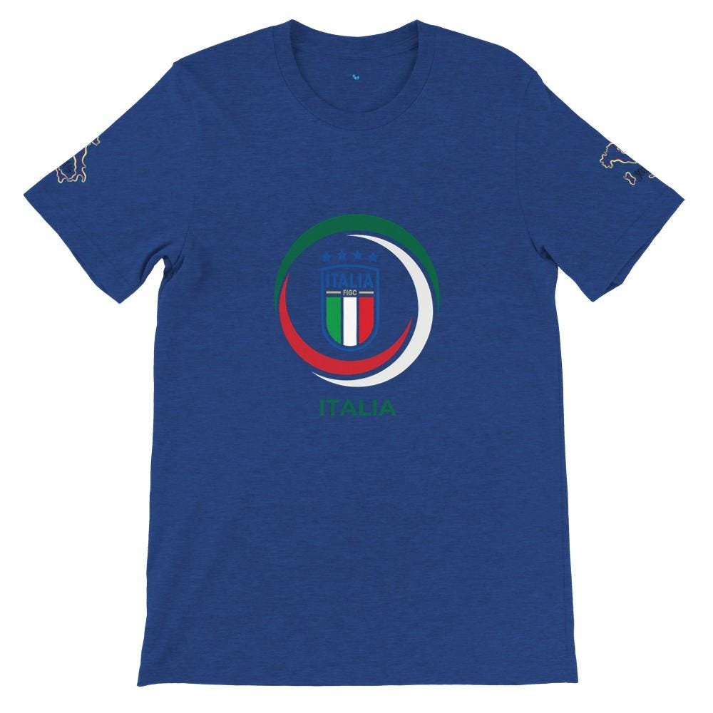 Blue t-shirt with Italian flag design on a white background
