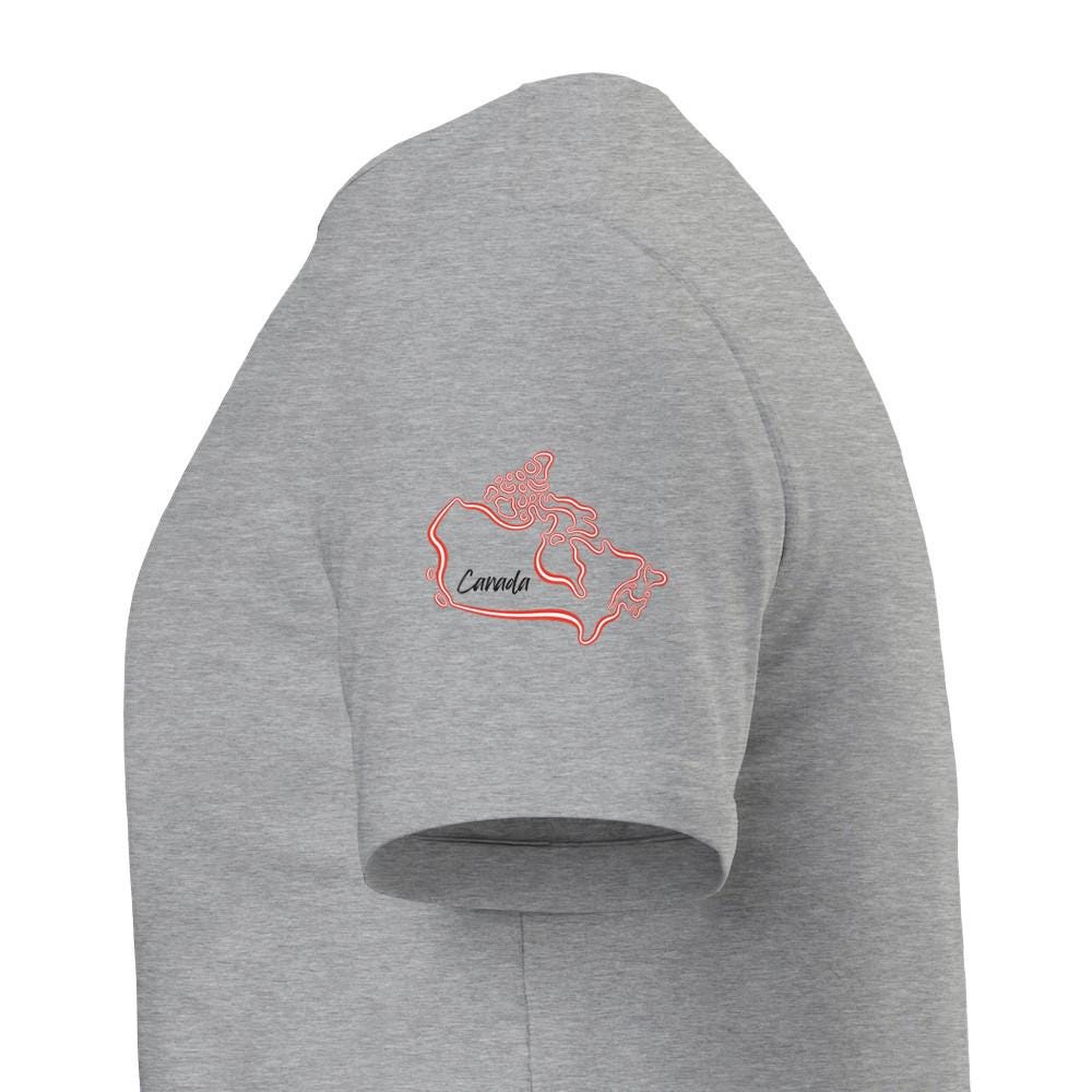 Gray sweatshirt with red 'Canada' logo on sleeve against a white background