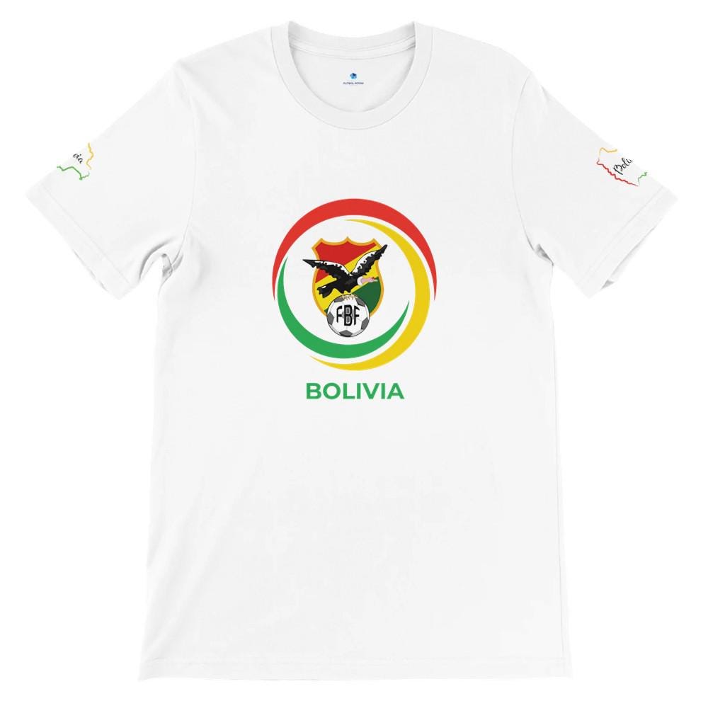 White t-shirt with Bolivia logo on a white background