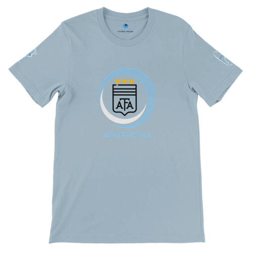 Light blue t-shirt with Argentina logo on a white background
