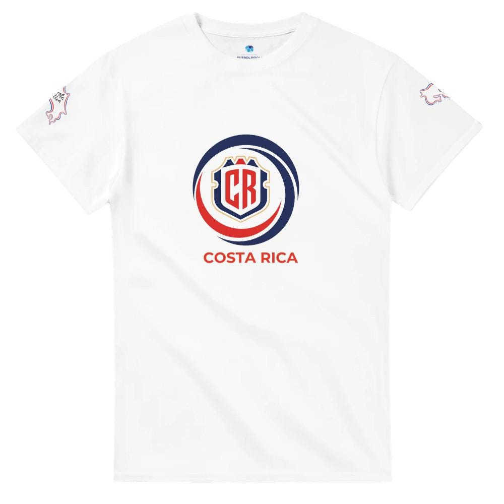 White t-shirt with Costa Rica logo on a white background