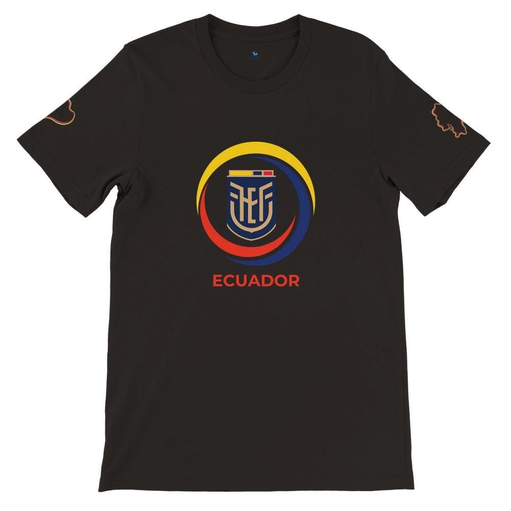 Black t-shirt with Ecuadorian flag design on a white background