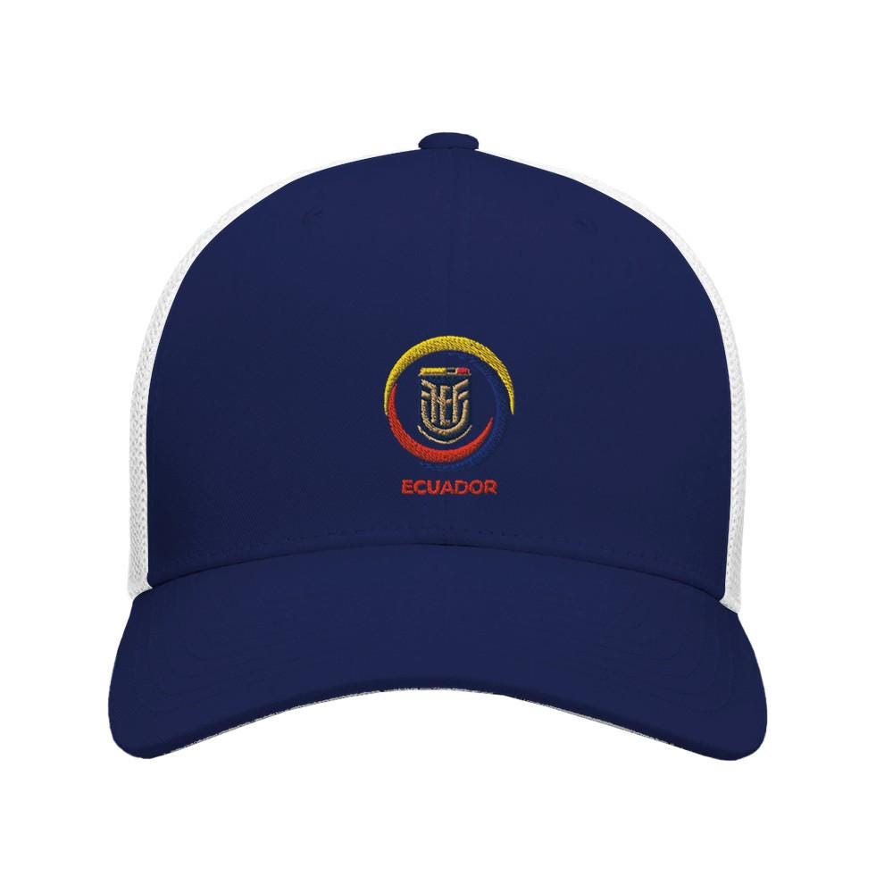 Navy blue cap with embroidered logo and 'Ecuador' text on a white background