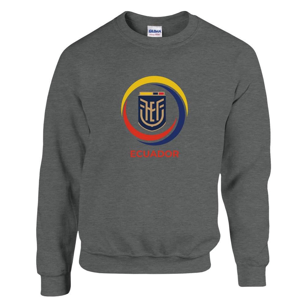 Gray sweatshirt with Ecuador logo on a white background