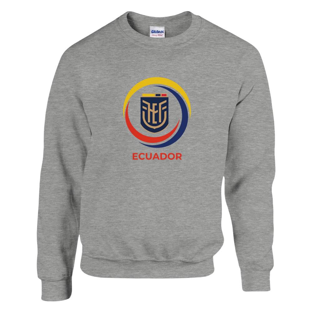 Gray sweatshirt with Ecuador logo on a white background