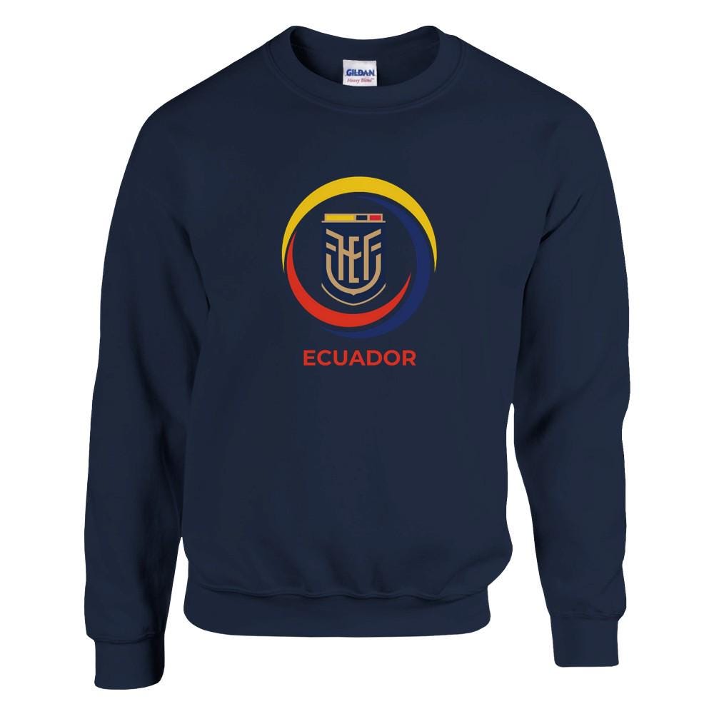 Navy blue sweatshirt with Ecuador logo on a white background
