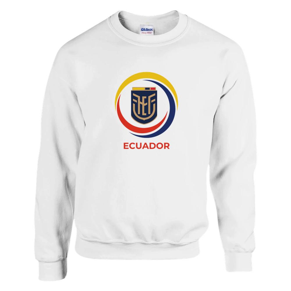 White sweatshirt with Ecuador logo on a white background