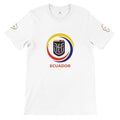 White t-shirt with Ecuador national team logo on a white background
