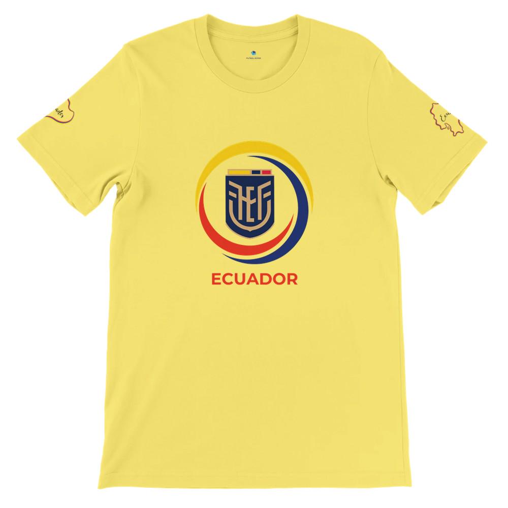 Yellow t-shirt with Ecuador logo on a white background