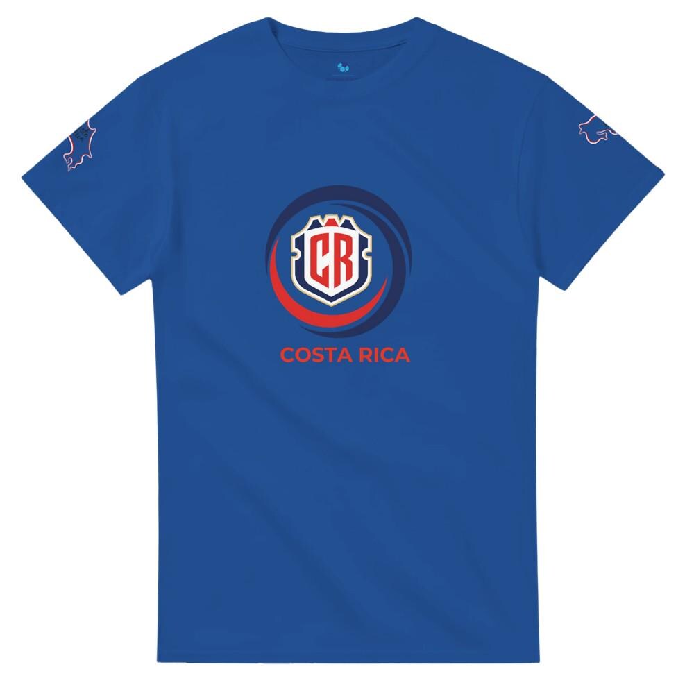 Blue t-shirt with Costa Rica logo on a white background