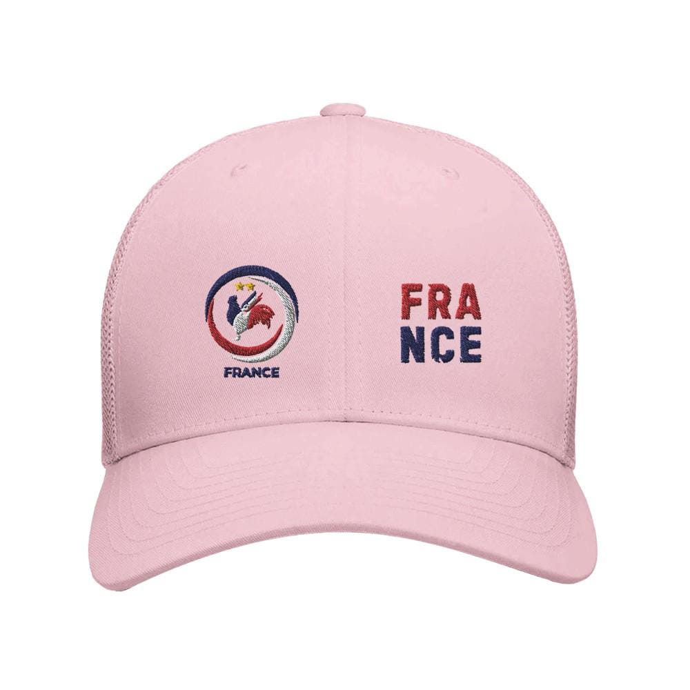 Pink cap with France logo and text on a white background