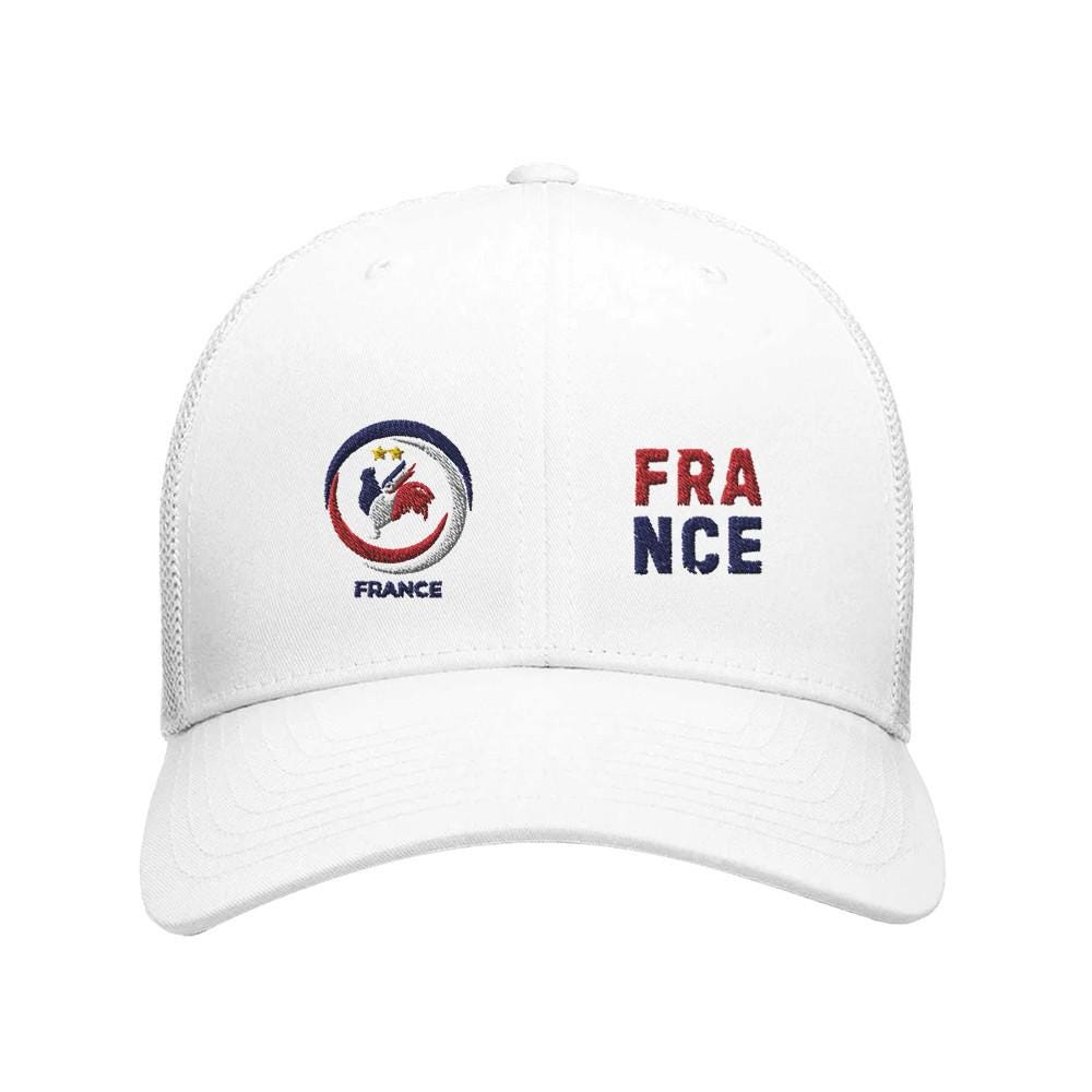White cap with France logo and text on a white background