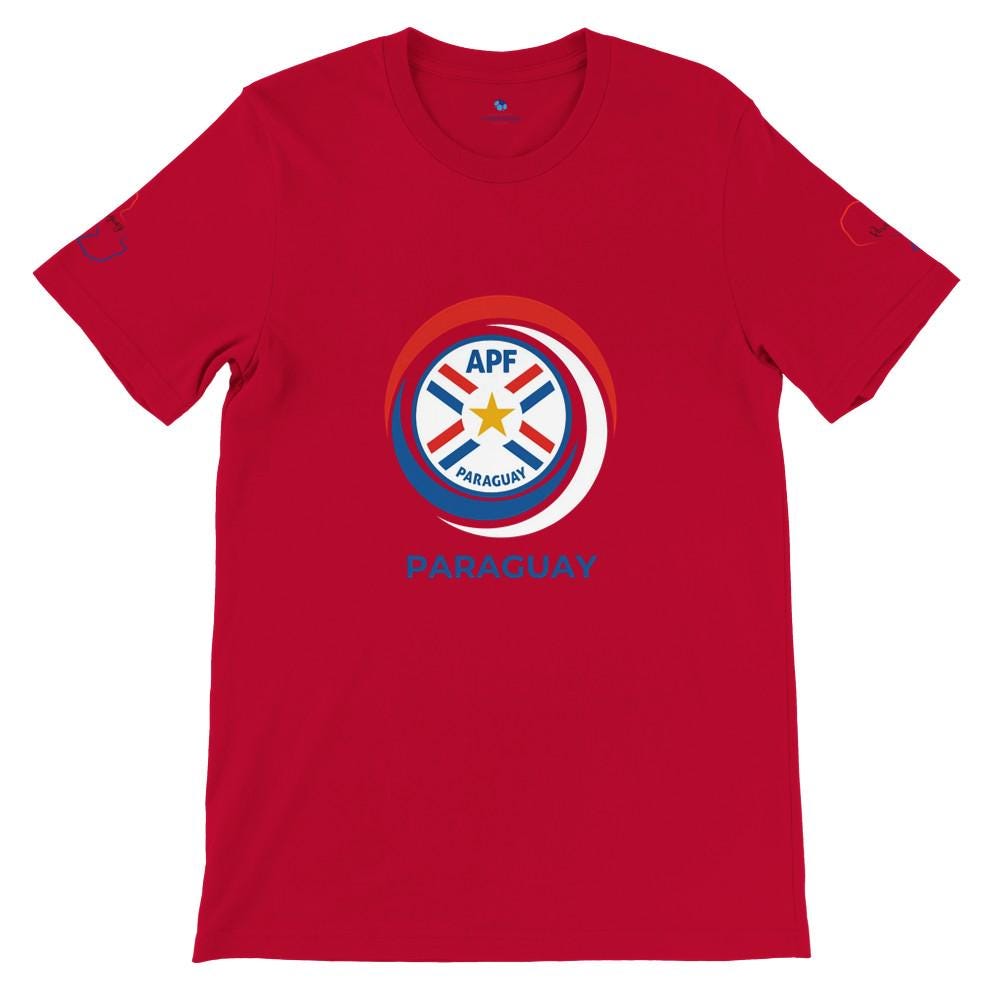 Red t-shirt with a Paraguayan sports federation logo on a white background