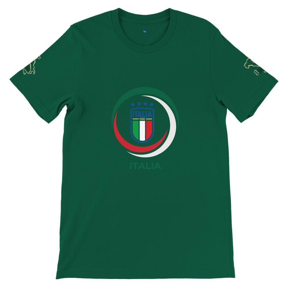 Green t-shirt with Italian flag design on a white background