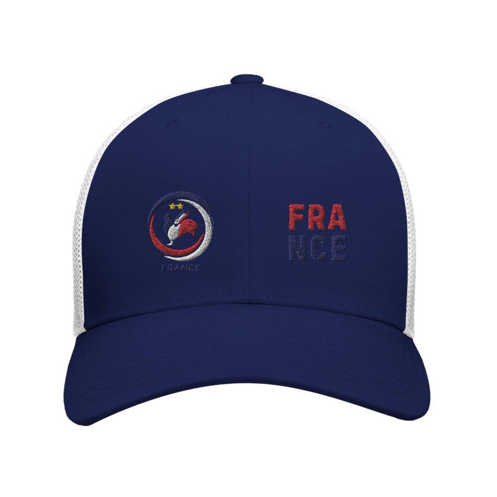 Blue cap with embroidered logo and 'FRANCE' text on a white background