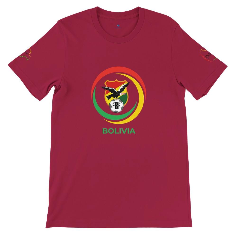 Red t-shirt with Bolivia emblem on a white background